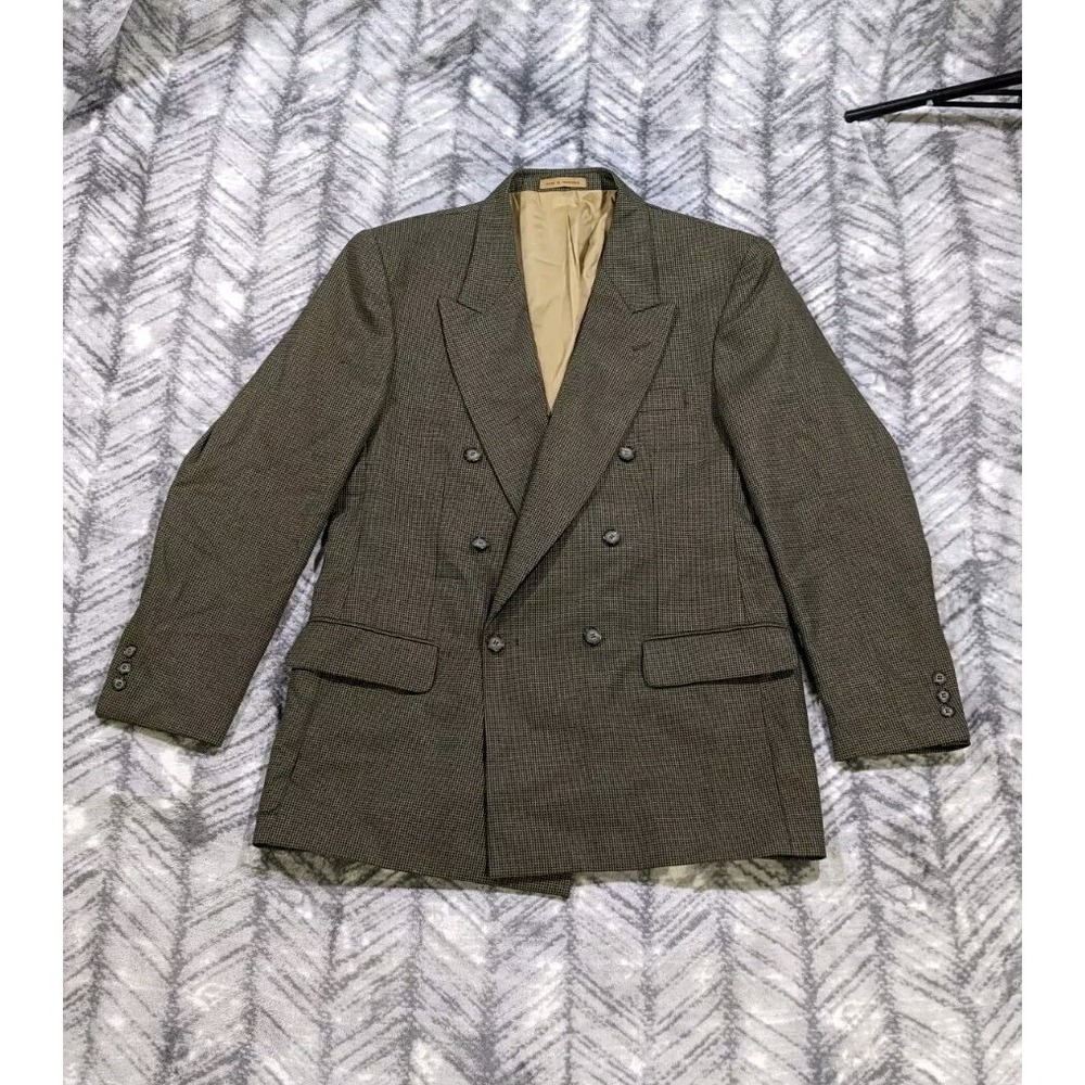 Cellini Linea Uomo Flannel Mini Check Double Breasted Sport Coat Jacket 42 L